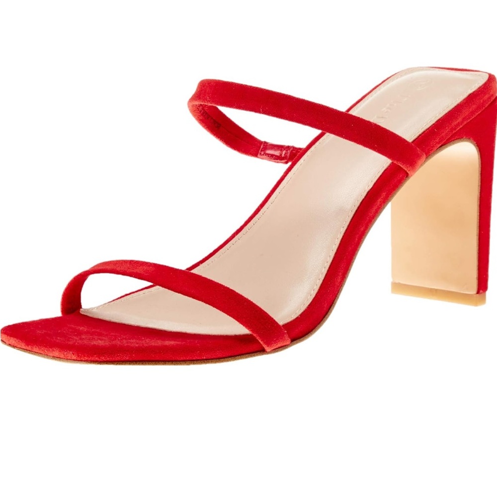 Red Suede Block Strap Heels